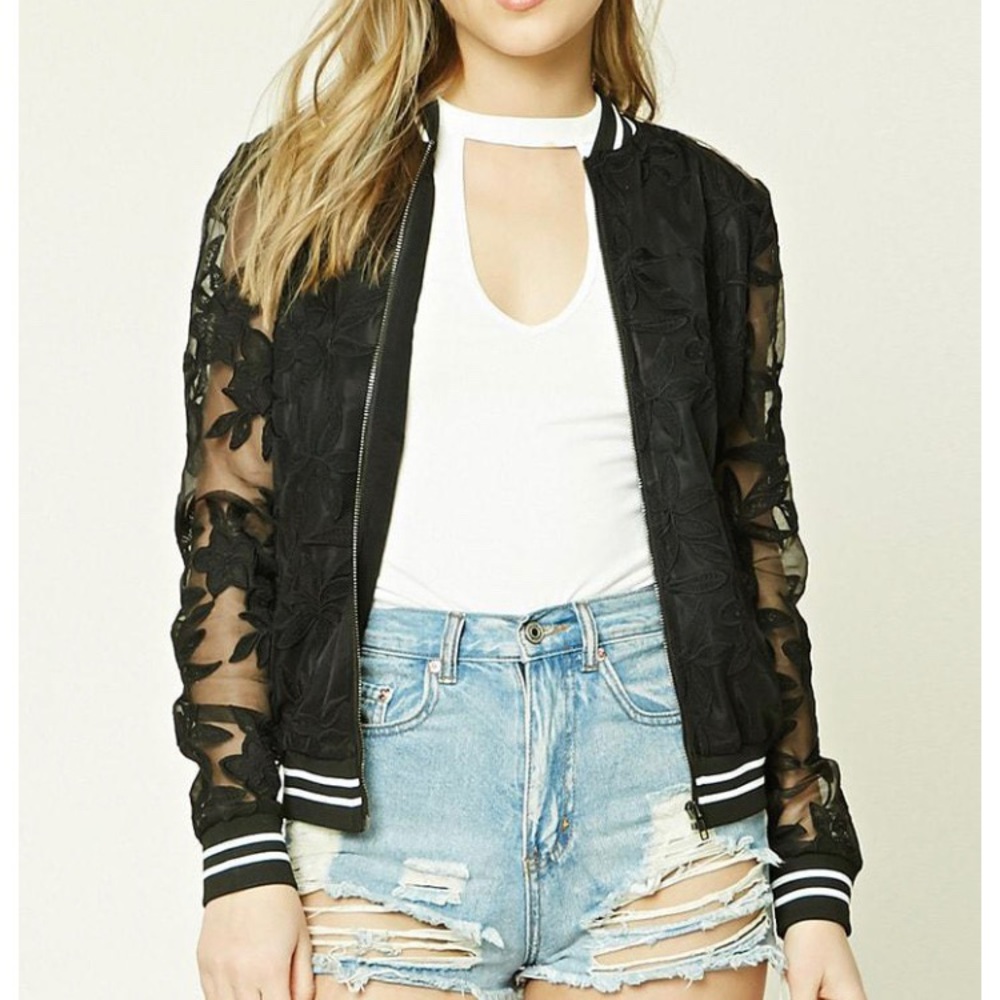 Black lace bomber